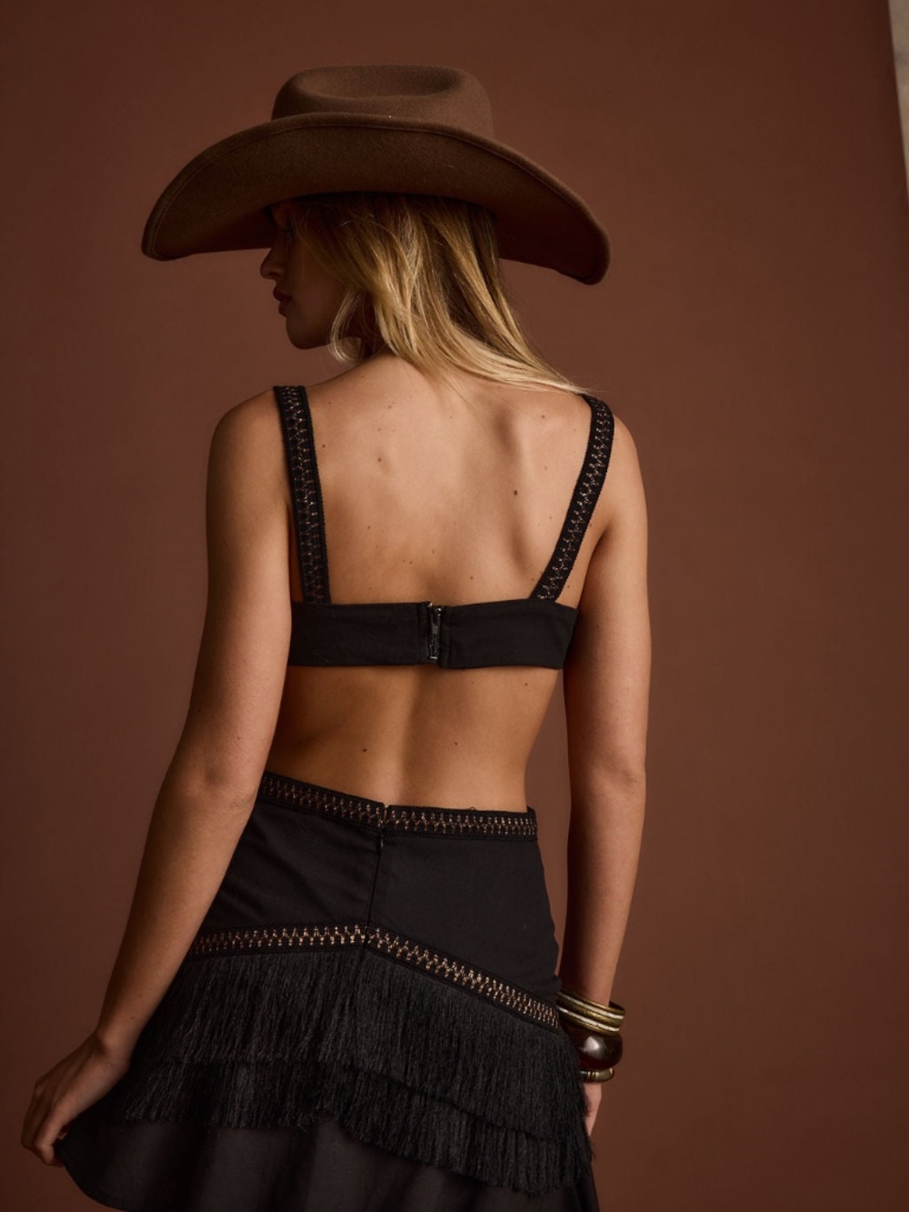 12th Tribe Black Fringe Cutout Mini Dress - Picture 3 of 4